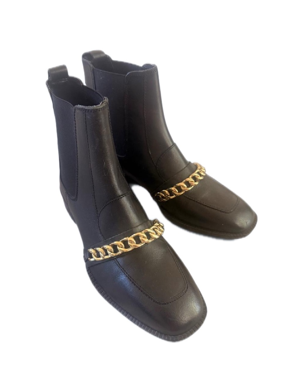 ASOS Brown Leather Ankle Boots with Gold Chain Trim New with tags